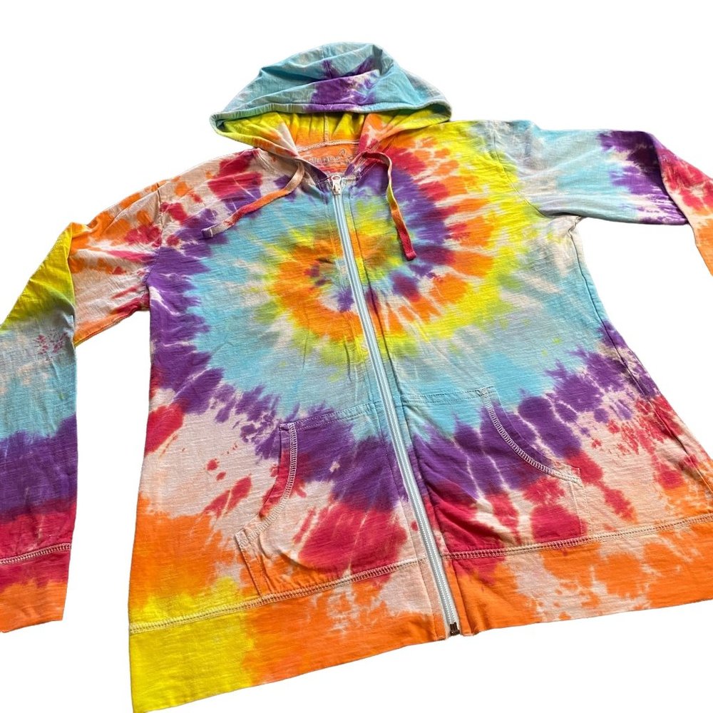 Rainbow Spiral Tie Dye Adult Lightweight Hoodie || M
